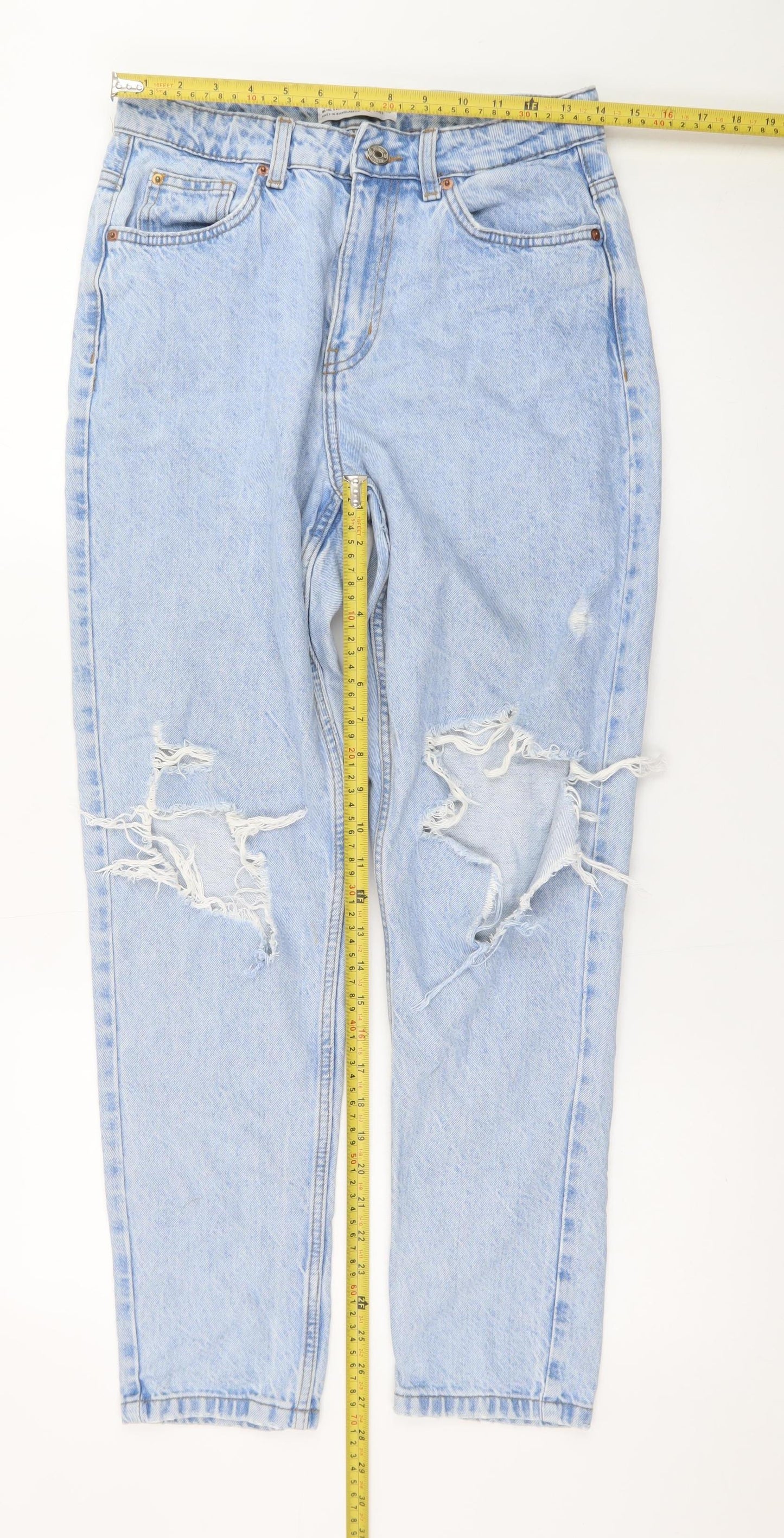 Primark Women’s Blue Distressed Mom Jeans Size 10 Light Wash