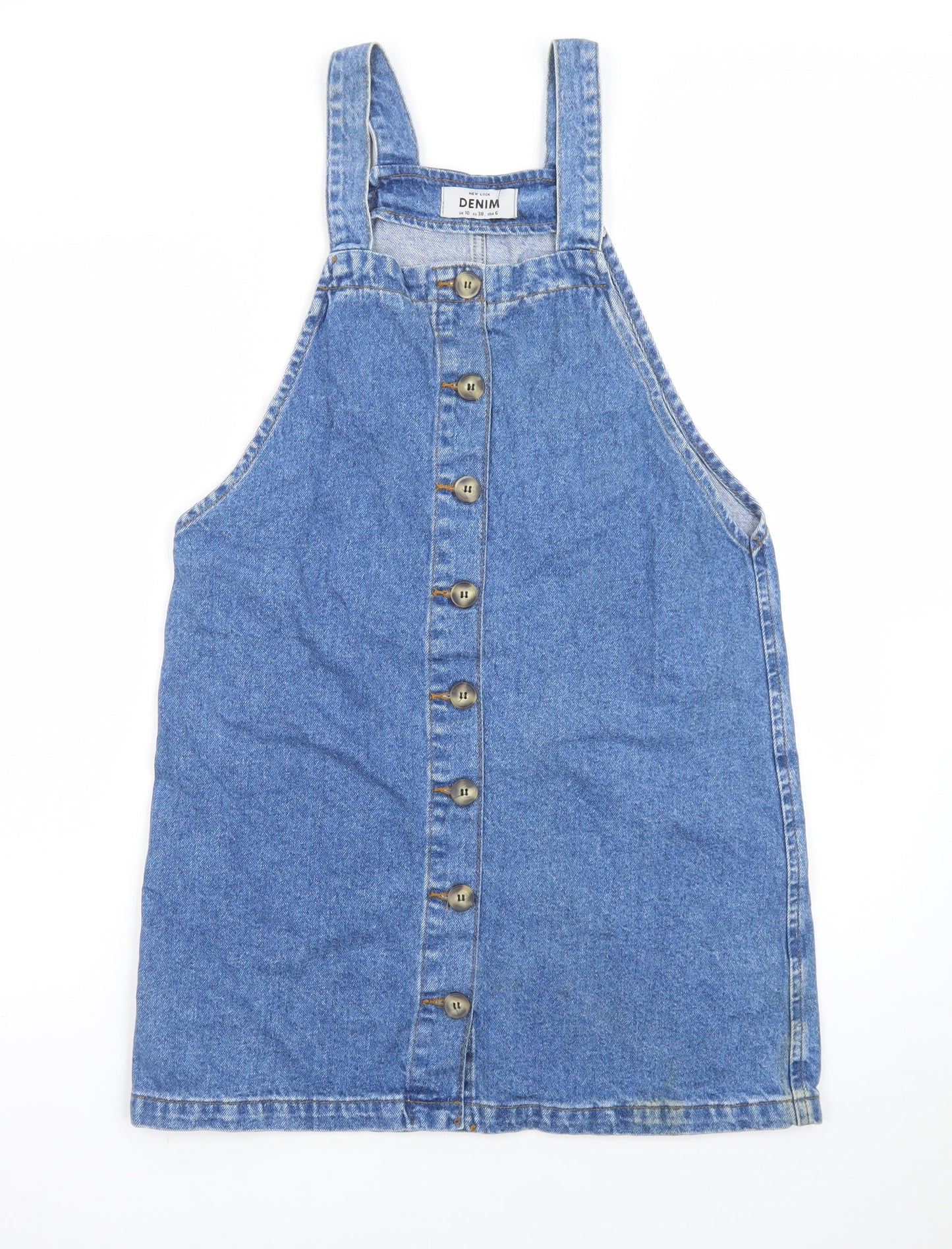 New Look Women's Blue Denim Pinafore Dress UK 10 Casual Sleeveless
