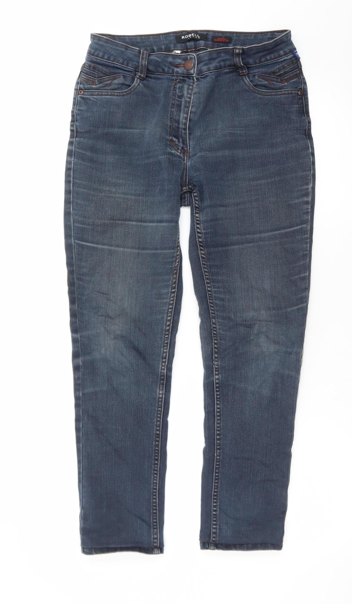 Robell Womens Blue Straight Leg Stretch Denim Jeans Size 38 Regular