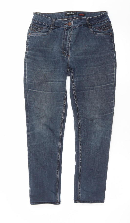 Robell Womens Blue Straight Leg Stretch Denim Jeans Size 38 Regular