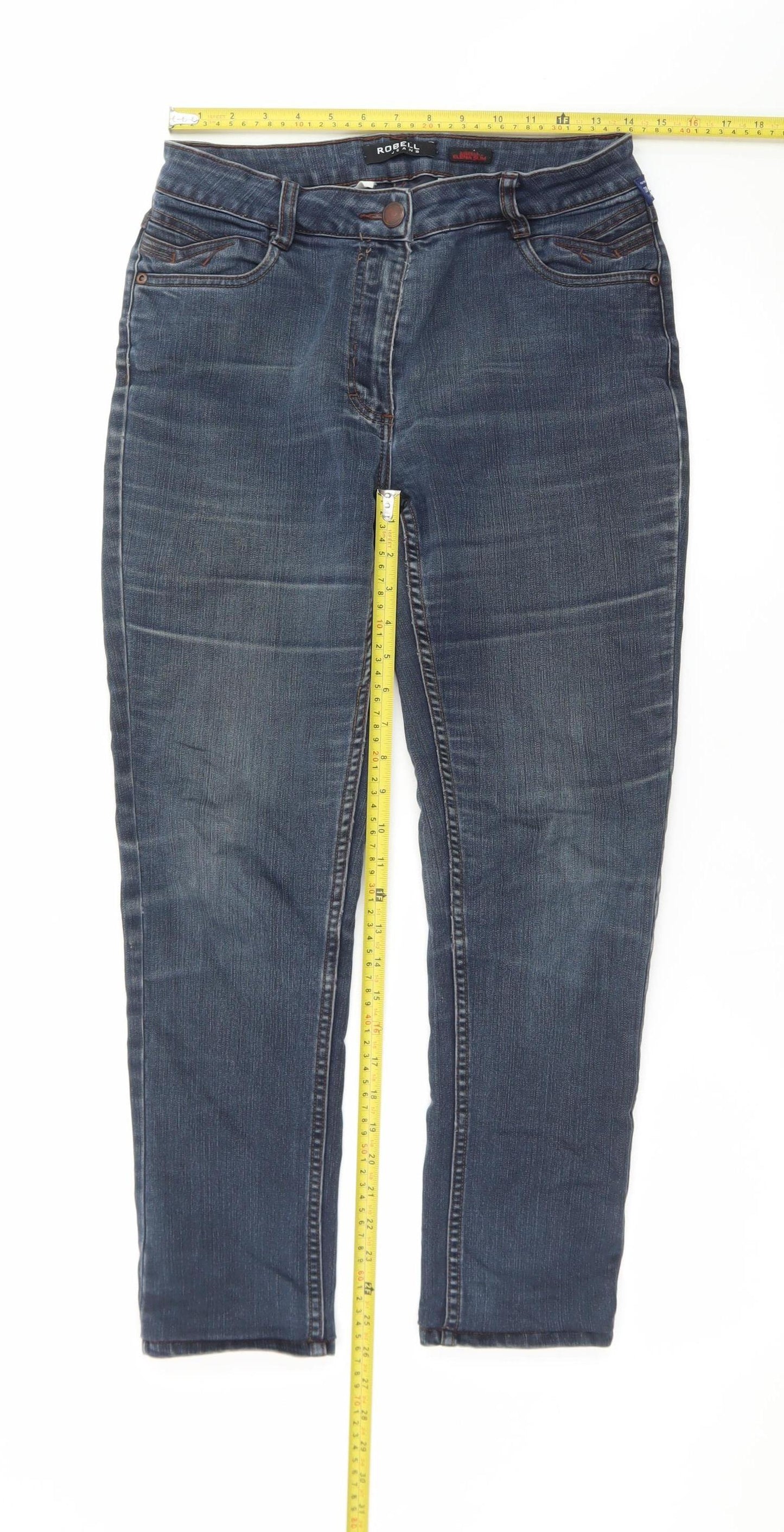 Robell Womens Blue Straight Leg Stretch Denim Jeans Size 38 Regular
