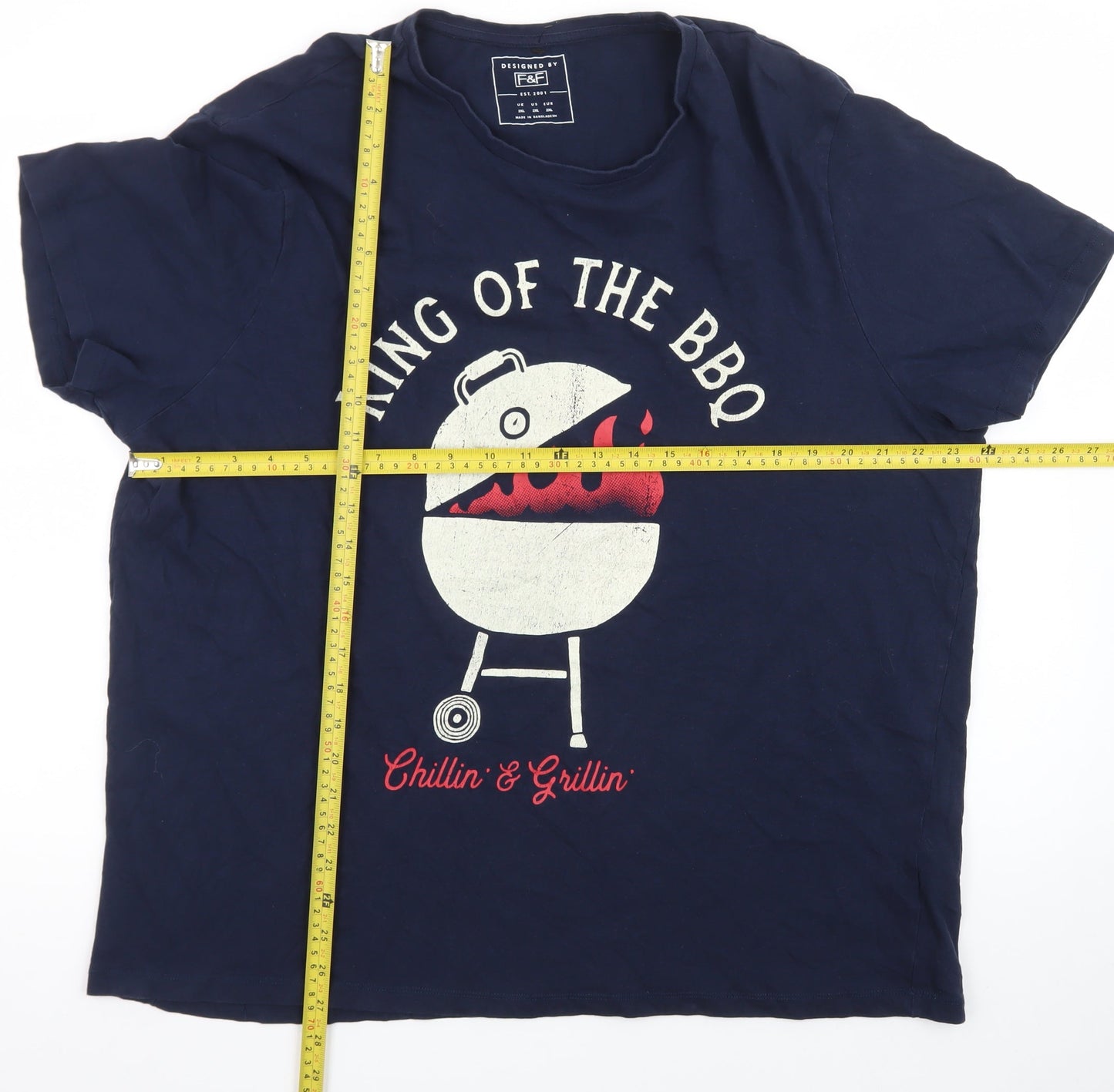 F&F Men’s Navy King of the BBQ Graphic T-Shirt 2XL Cotton Summer Top