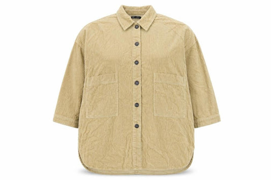 Zara Women Beige Corduroy Shirt Dress Size 16 Collared 3/4 Sleeve