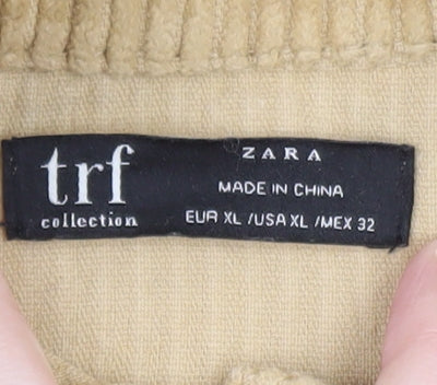 Zara Women Beige Corduroy Shirt Dress Size 16 Collared 3/4 Sleeve