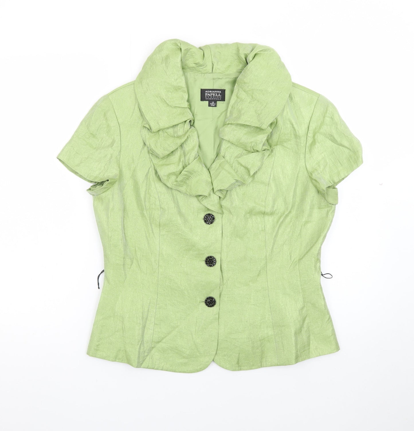 Adrianna Papell Women Green Ruffle Collared Blouse Size 12