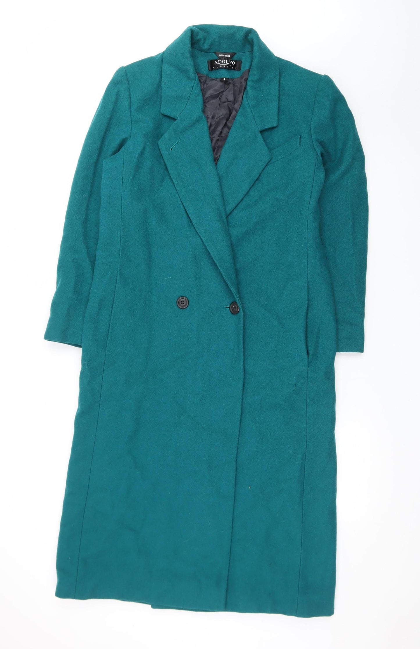 Adolfo Classics Women's Green Wool Long Overcoat Size 8