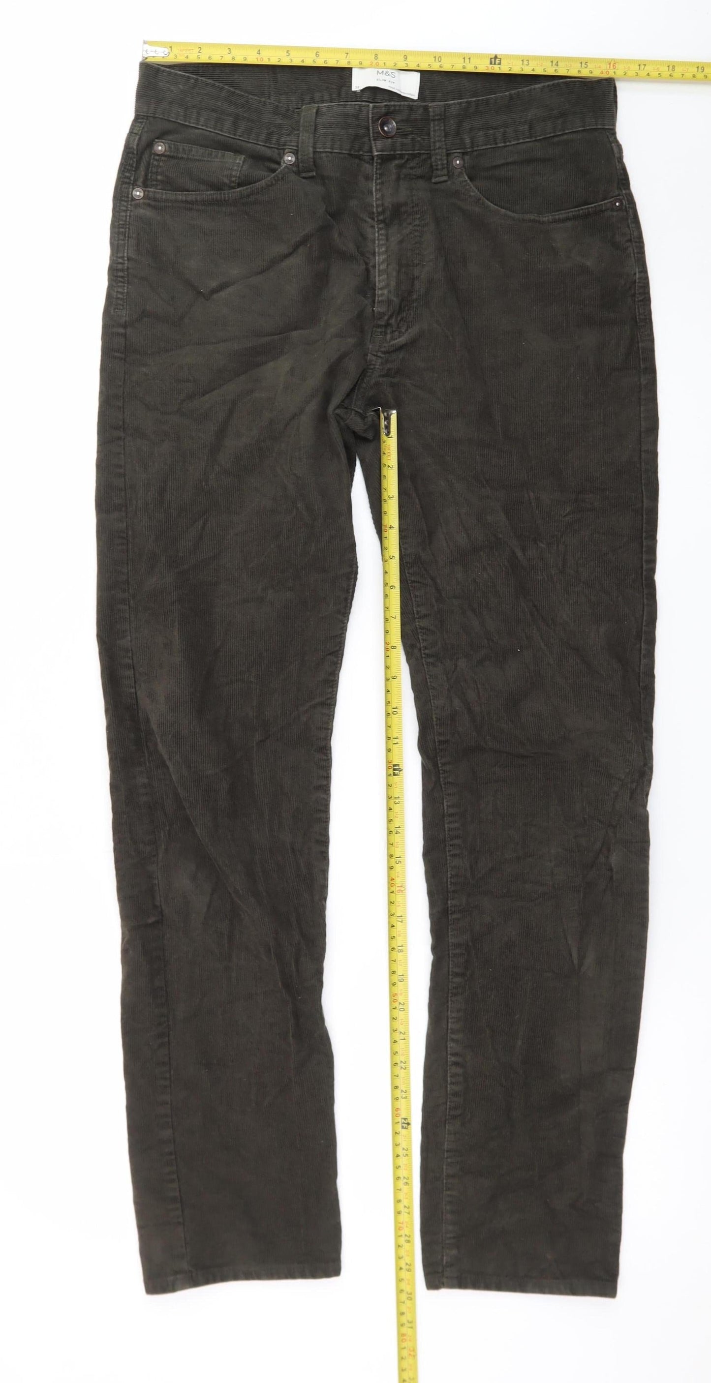 Marks and Spencer Men's Brown Slim Fit Corduroy Chino Trousers Size 32