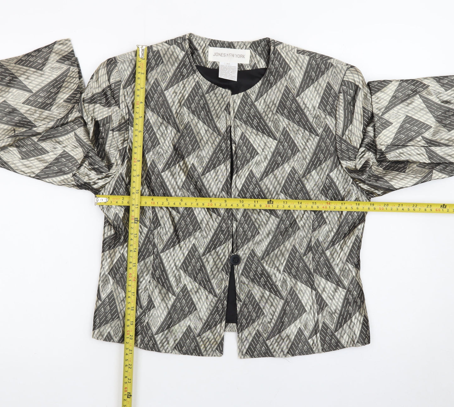 Jones New York Women's Beige Black Geometric Blazer Size 10 Regular Fit