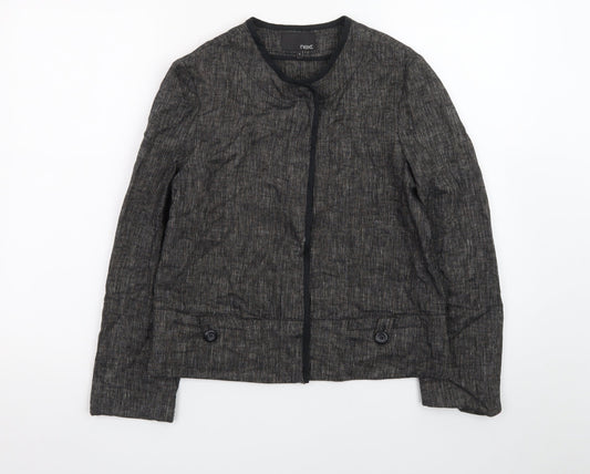 Next Women Black Linen Blend Cropped Jacket Size 8 Classic Style