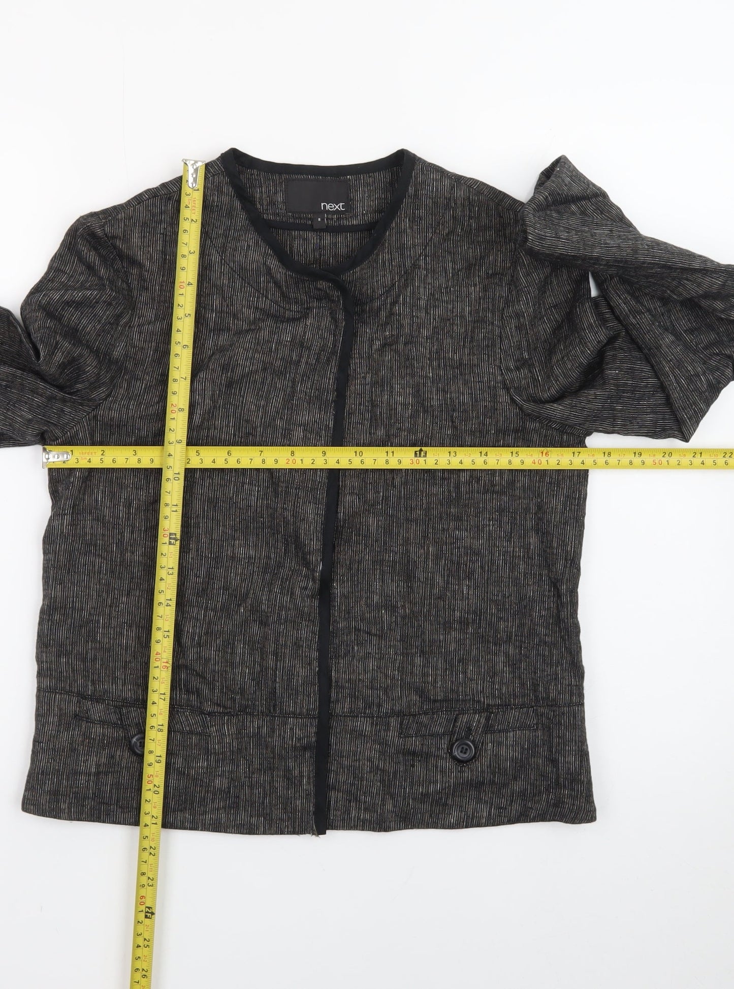 Next Women Black Linen Blend Cropped Jacket Size 8 Classic Style