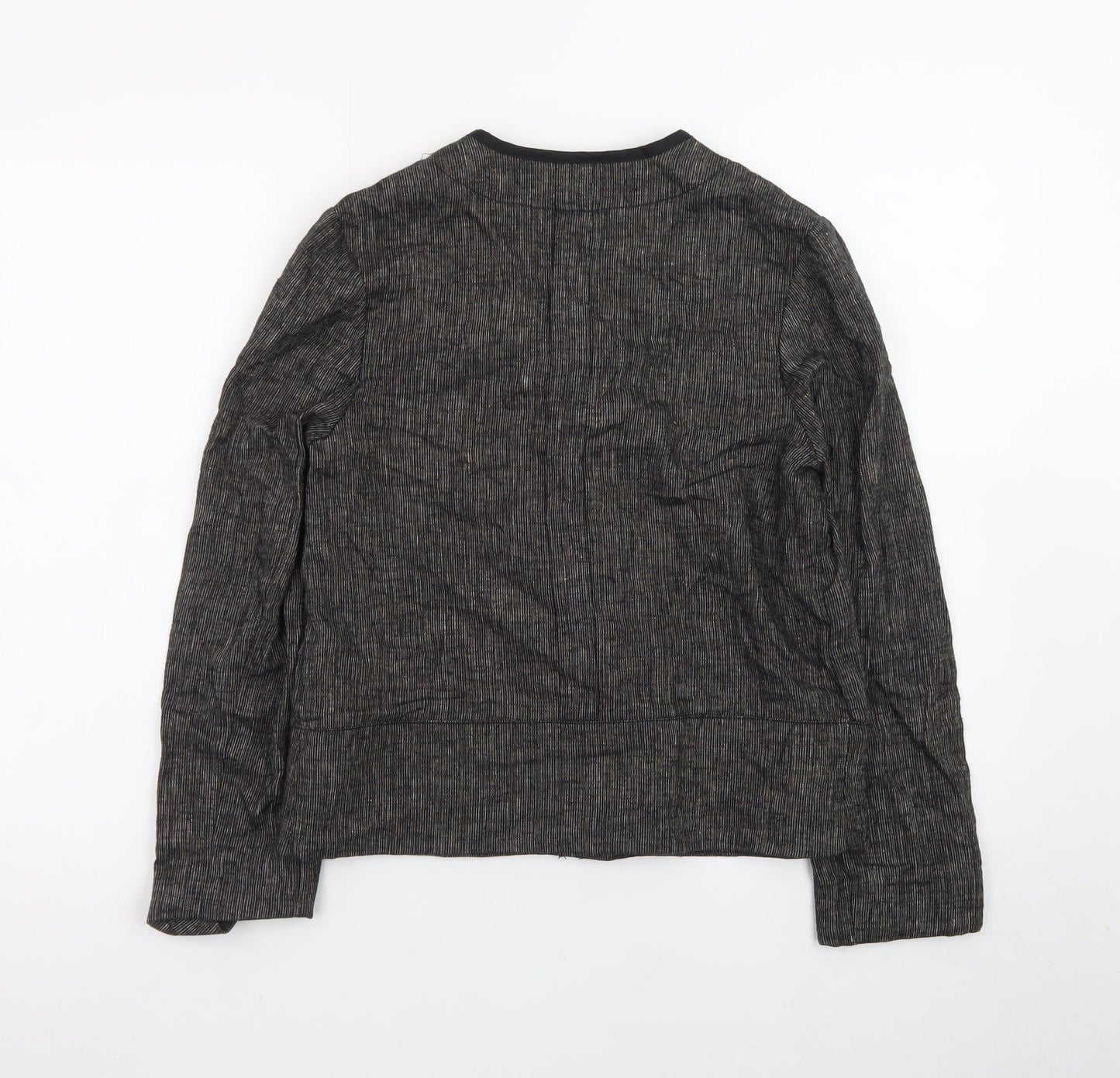 Next Women Black Linen Blend Cropped Jacket Size 8 Classic Style