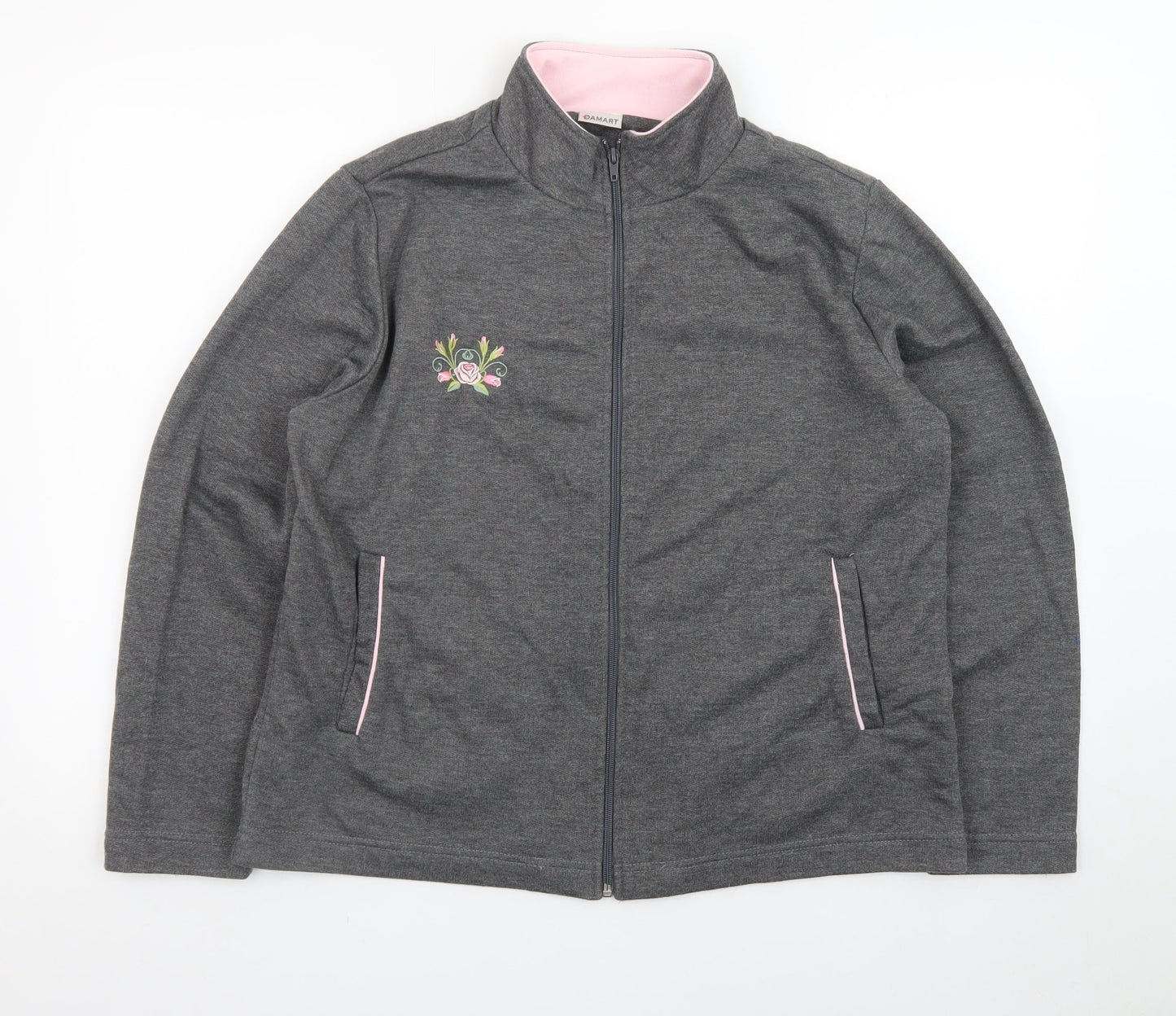 Damart Womens Grey Embroidered Fleece Jacket Size 14/16