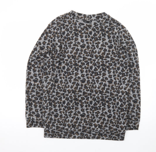 Topshop Women’s Grey Leopard Print Long Sleeve Jersey Top Size 8
