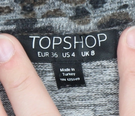 Topshop Women’s Grey Leopard Print Long Sleeve Jersey Top Size 8