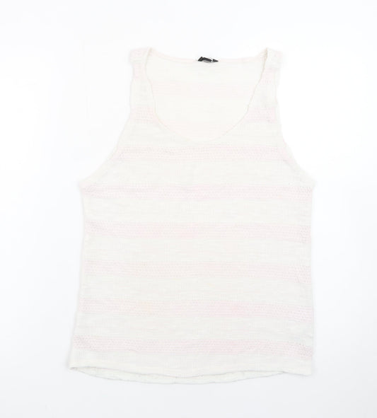 Topshop Women White Knit Tank Top Size 12 Sleeveless Summer Casual