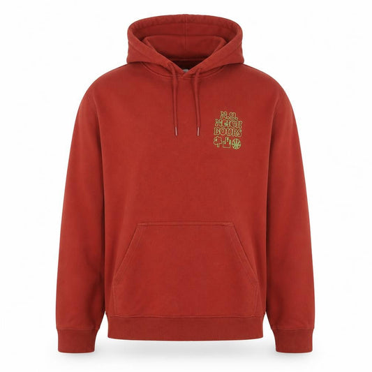 H&M Men's Rust Red Relaxed Fit Hoodie L Graphic Print Cotton Blend