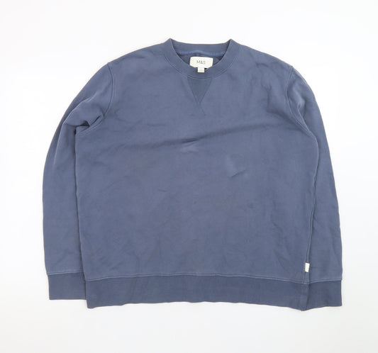 Marks and Spencer Men's Blue L Pullover Sweatshirt Crew Neck Cotton