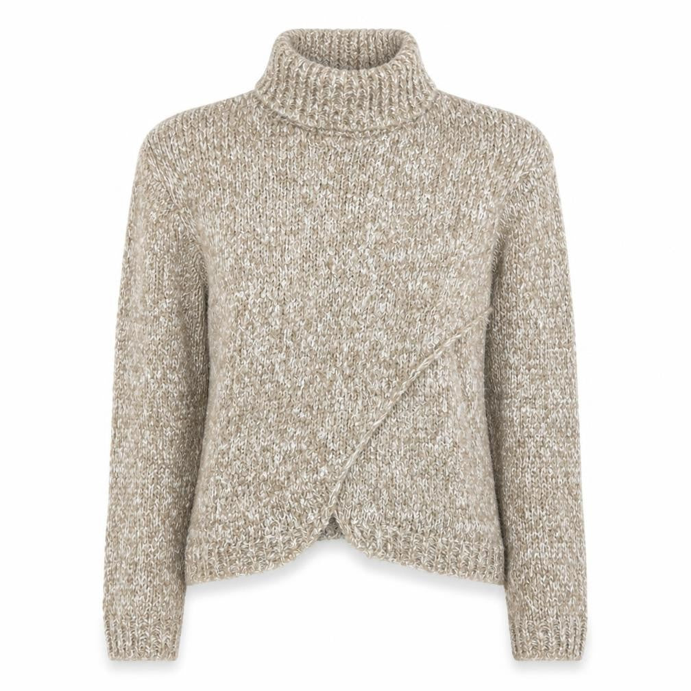 Front view of Dorothy Perkins women’s beige roll neck chunky knit jumper, size M