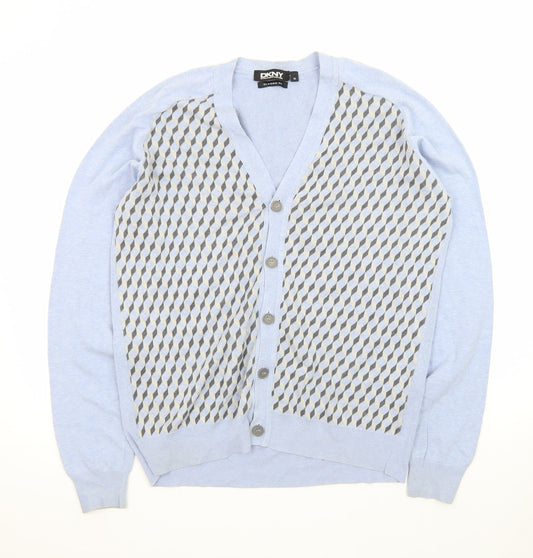 DKNY Men's Blue Geometric Classic Fit Cardigan M