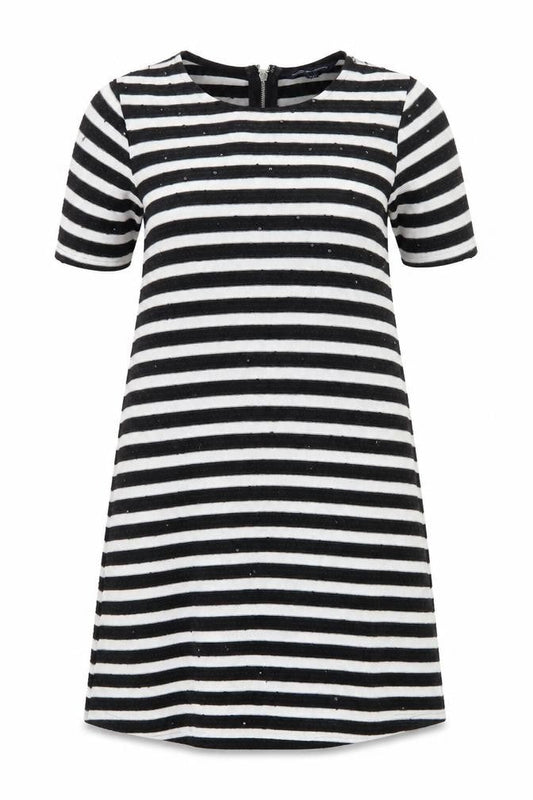 French Connection Women's Black White Striped Shift Dress Size 8