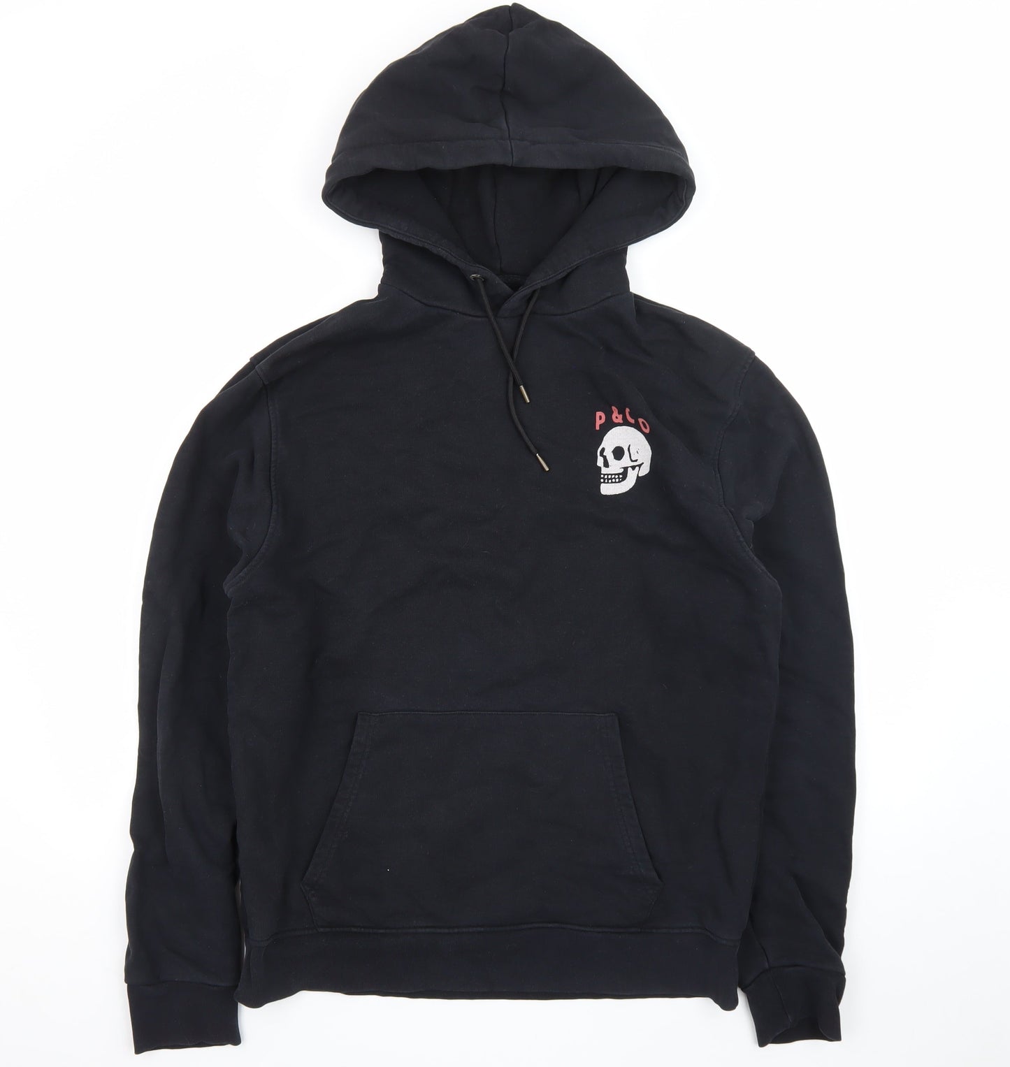 P&Co Men’s Black Skull Pullover Hoodie Medium Fleece Embroidered