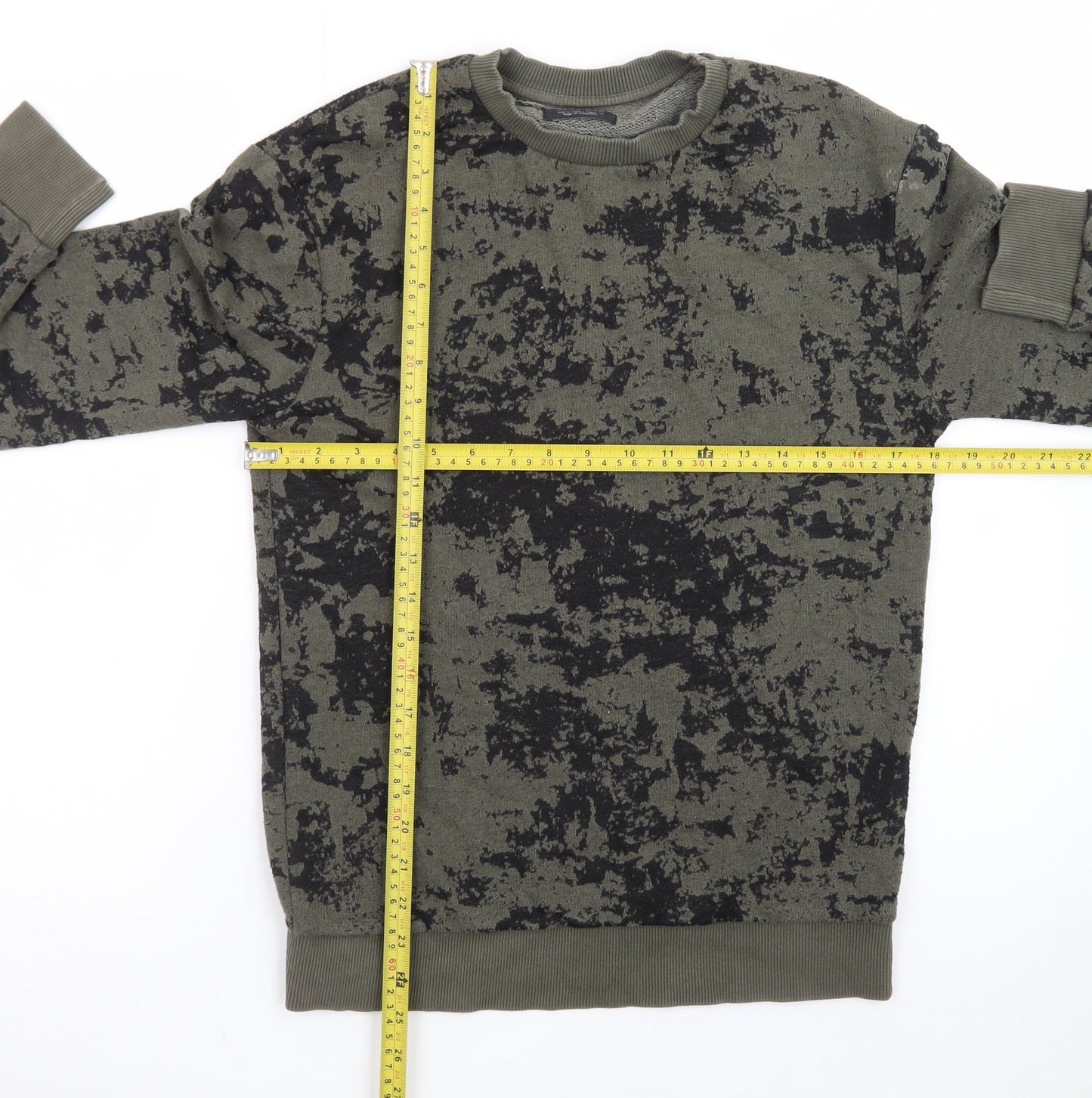 Zara Man Green Camouflage Crew Neck Pullover Sweatshirt Size S