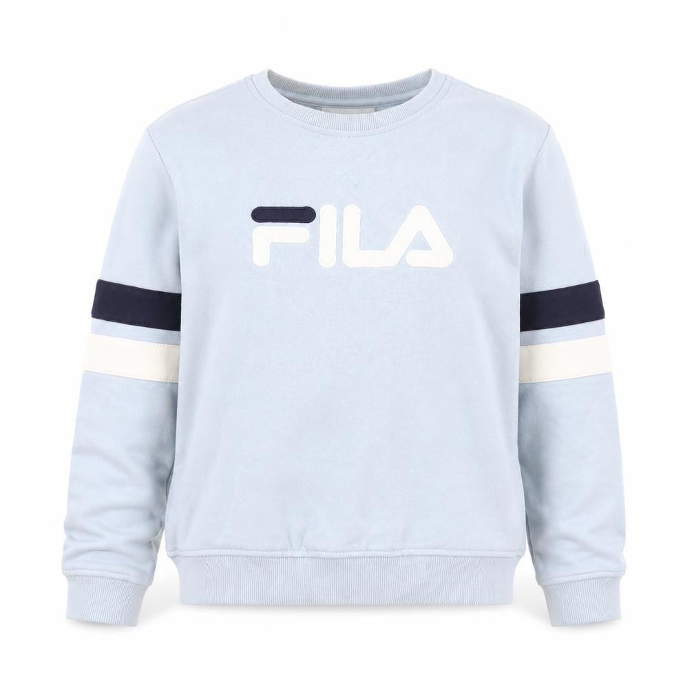 Front view of Fila Women's Light Blue Crew Neck Pullover Sweatshirt, size S