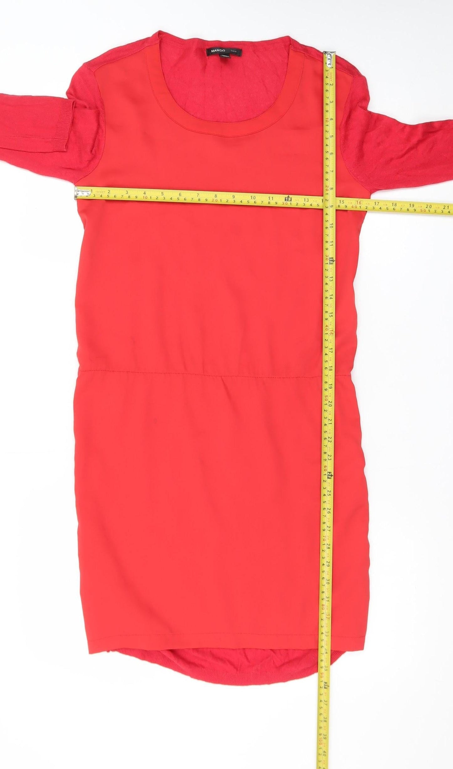Mango Women’s Red Shift Dress Long Sleeve Size S Casual Classic