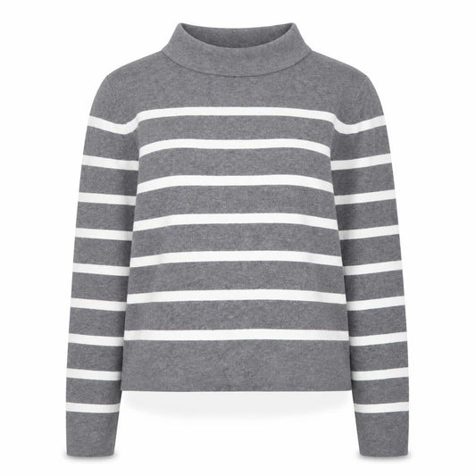 Hobbs Women’s Grey Striped Mock Neck Cotton Jumper Size M