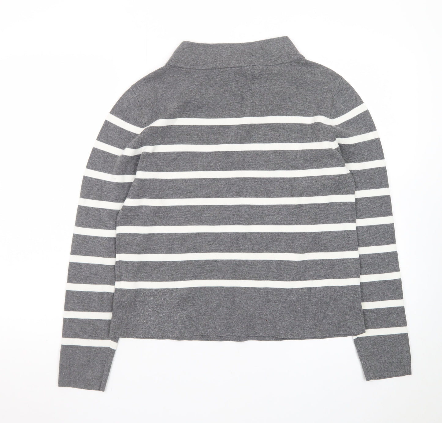 Hobbs Women’s Grey Striped Mock Neck Cotton Jumper Size M