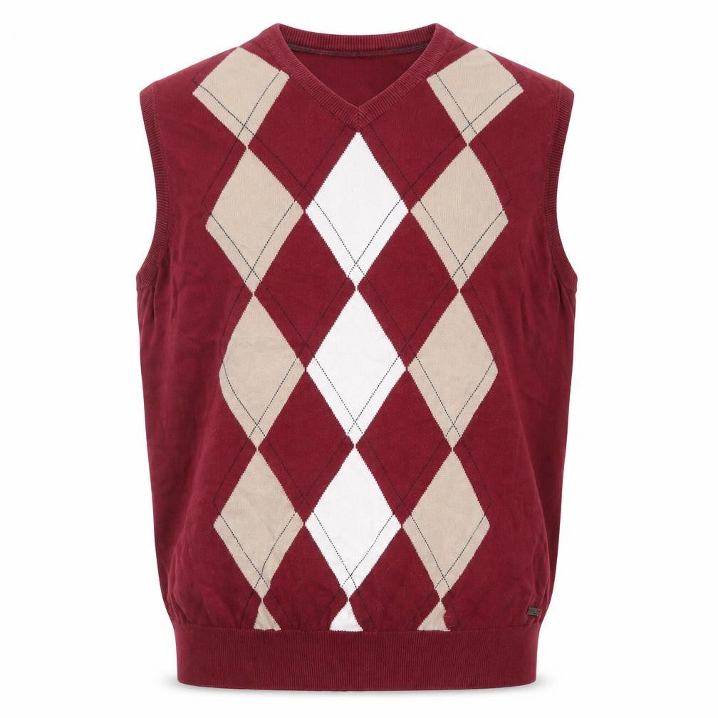 Colin Montgomerie Men's Red Argyle Cotton V-Neck Golf Vest L