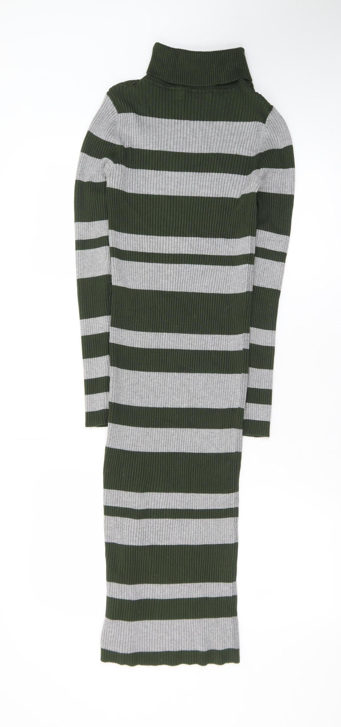 QED London Women's Green Striped Knit Bodycon Midi Dress Size S
