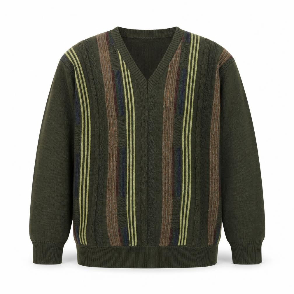 Gabicci Women's Green Striped V-Neck Merino Wool Blend Jumper L