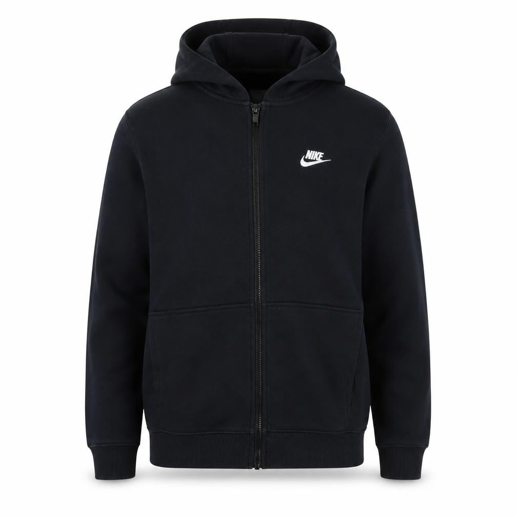 Front view of Nike boys’ black full zip hoodie xl 158-170cm cotton blend lined casual