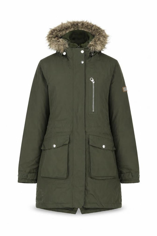 Regatta Womens Green Faux Fur Hooded Parka Coat Size 10