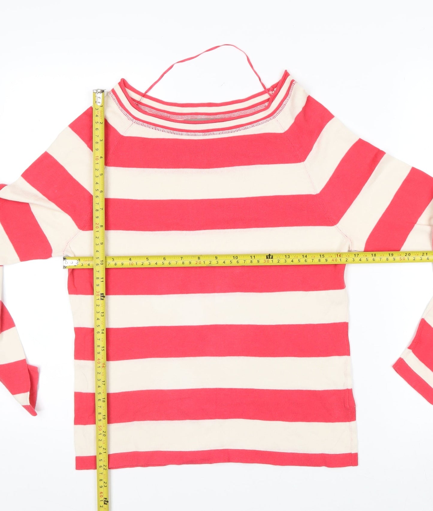 Sandwich Womens Red Beige Striped Boat Neck Long Sleeve Cotton Top Size S