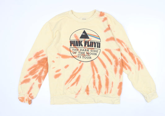 Pink Floyd Mens Beige Tie Dye Pullover Sweatshirt Large Graphic Print