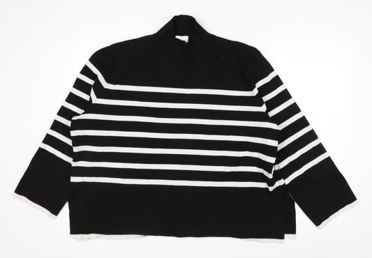 H&M Women’s Black White Striped Mock Neck Long Sleeve Jumper Size 18