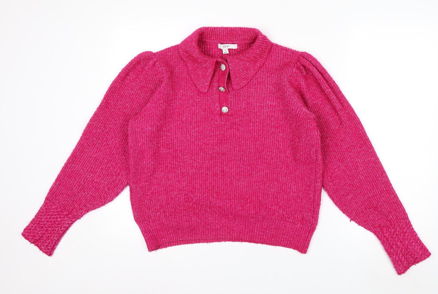 Next Womens Pink Collared Henley Knit Jumper Size M UK 12