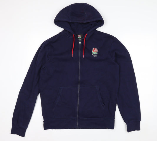 England Rugby Men's Blue Full Zip Hoodie Size M Embroidered Logo