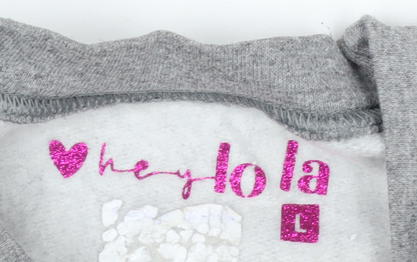 Hey Lola Womens Grey Cherry Graphic Pullover Sweatshirt L