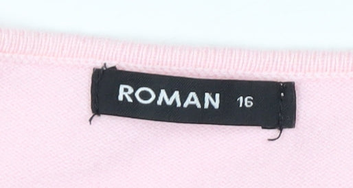Roman Women’s Pink Grey Black Colour Block 3/4 Sleeve Pullover Jumper Size 16