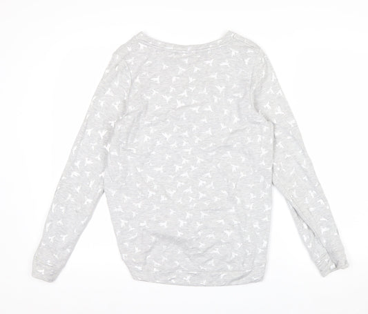 Oasis Women Grey Bird Print Pullover Sweatshirt Size S
