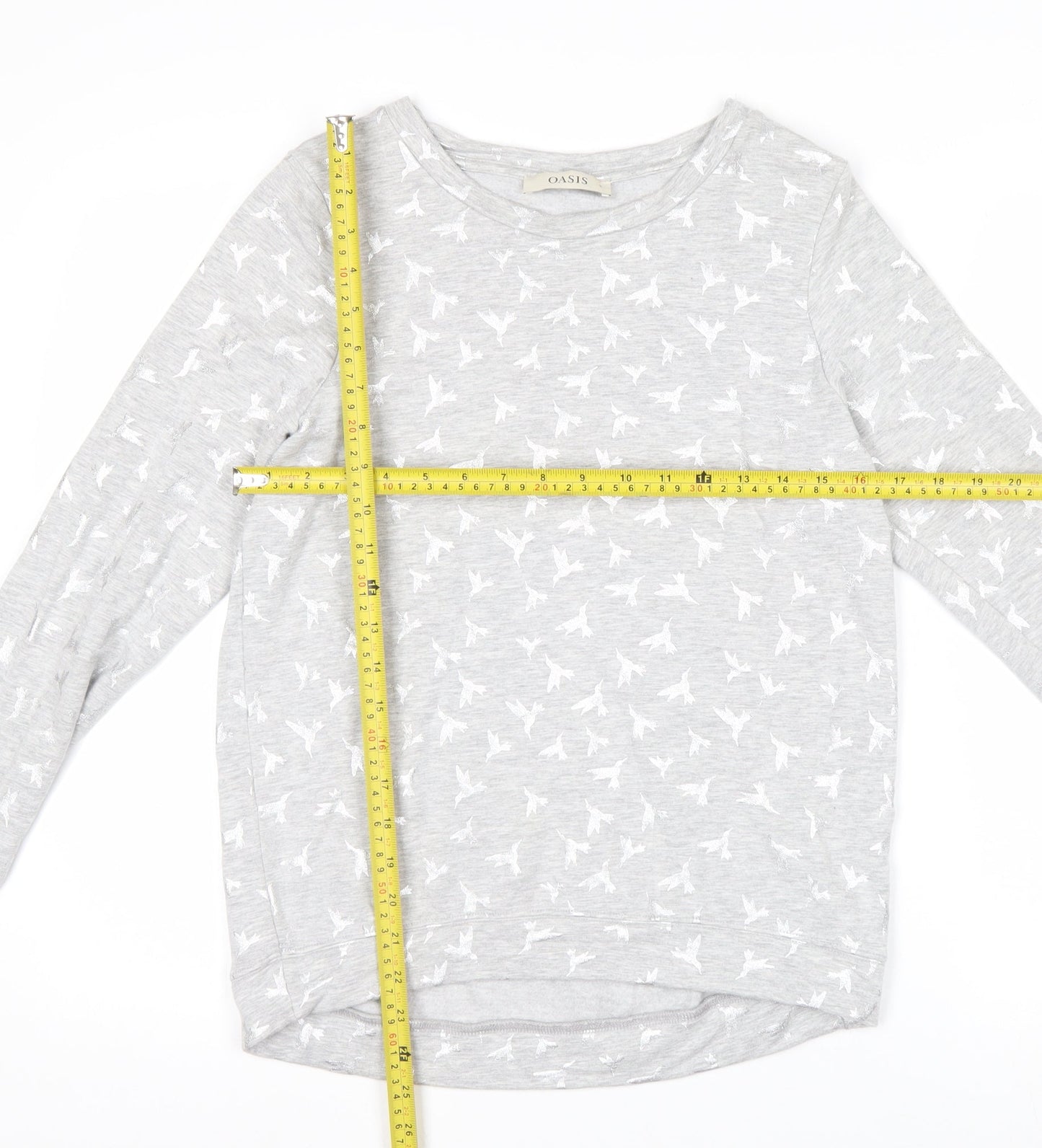 Oasis Women Grey Bird Print Pullover Sweatshirt Size S