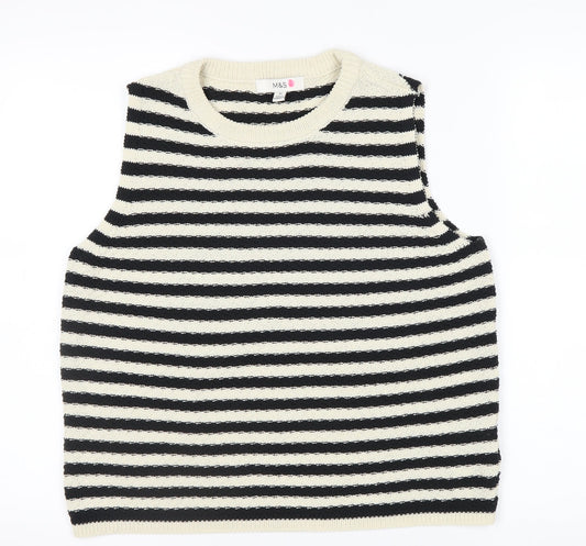 Marks and Spencer Women’s Black Stripe Knit Sleeveless Tank Top M