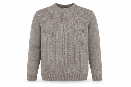 Next Men's Beige Cable-Knit Wool Blend Crew Neck Jumper M