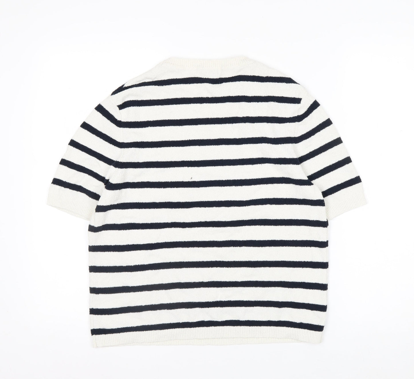 Marks and Spencer Womens White Striped Knit Short Sleeve T-Shirt M