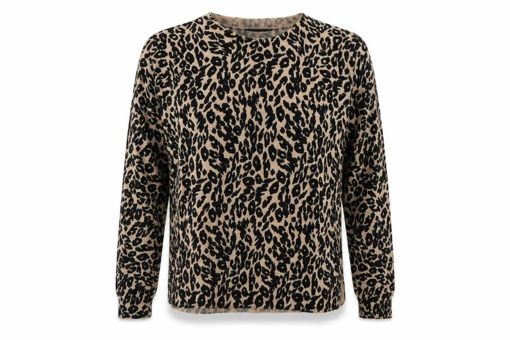 Marks & Spencer Women Beige Leopard Print Acrylic Jumper Size 14
