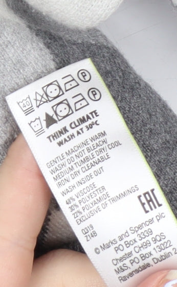 Marks and Spencer Women’s Grey Argyle Mock Neck Knit Jumper Size 14