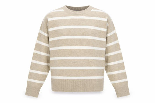 Marks & Spencer Men's Beige Striped Crew Neck Jumper Size M